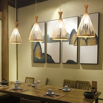 Estilo Chinês Lustres De Bambu Tecelagem Personalidade Criativa Homestay Hotel Sala De Estar, Casa Decorativa Lâmpada Pendant Da Luz Quente