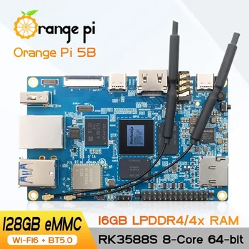 Laranja Pi 5B 16GB de RAM, 128GB de mestrado erasmus MUNDUS de 64 bits Rockchip RK3588S wi-FI Bluetooth BLE 8K de Vídeo Mini PC SBC Laranja Pi 5 B Conselho de Desenvolvimento