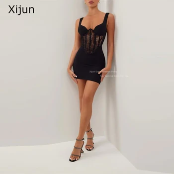 Xijun Preto Vestido De Noite Sexy Spaghetti Strap Mini-Vestido De Baile De Aniversário De Vestidos De Festa Para Meninas Pretas Vestido De Baile 2023 Club Vestido