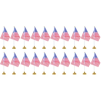 96 Pcs Criativo Americana, área de Trabalho Bandeira Nacional dos estados unidos País de Bandeira de Mesa, Bandeiras de Mesa para Decoração de Home Office (24 Redonda do Ouro